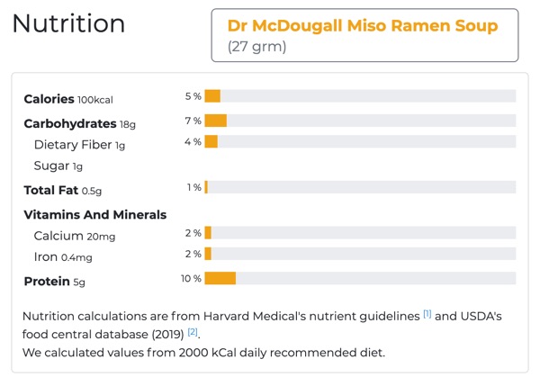 Dr. mcdougall's miso ramen soup nutritional value