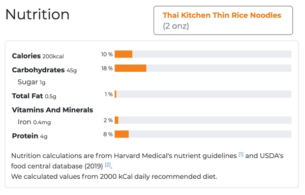 Thai Kitchen rice noodles nutritional value