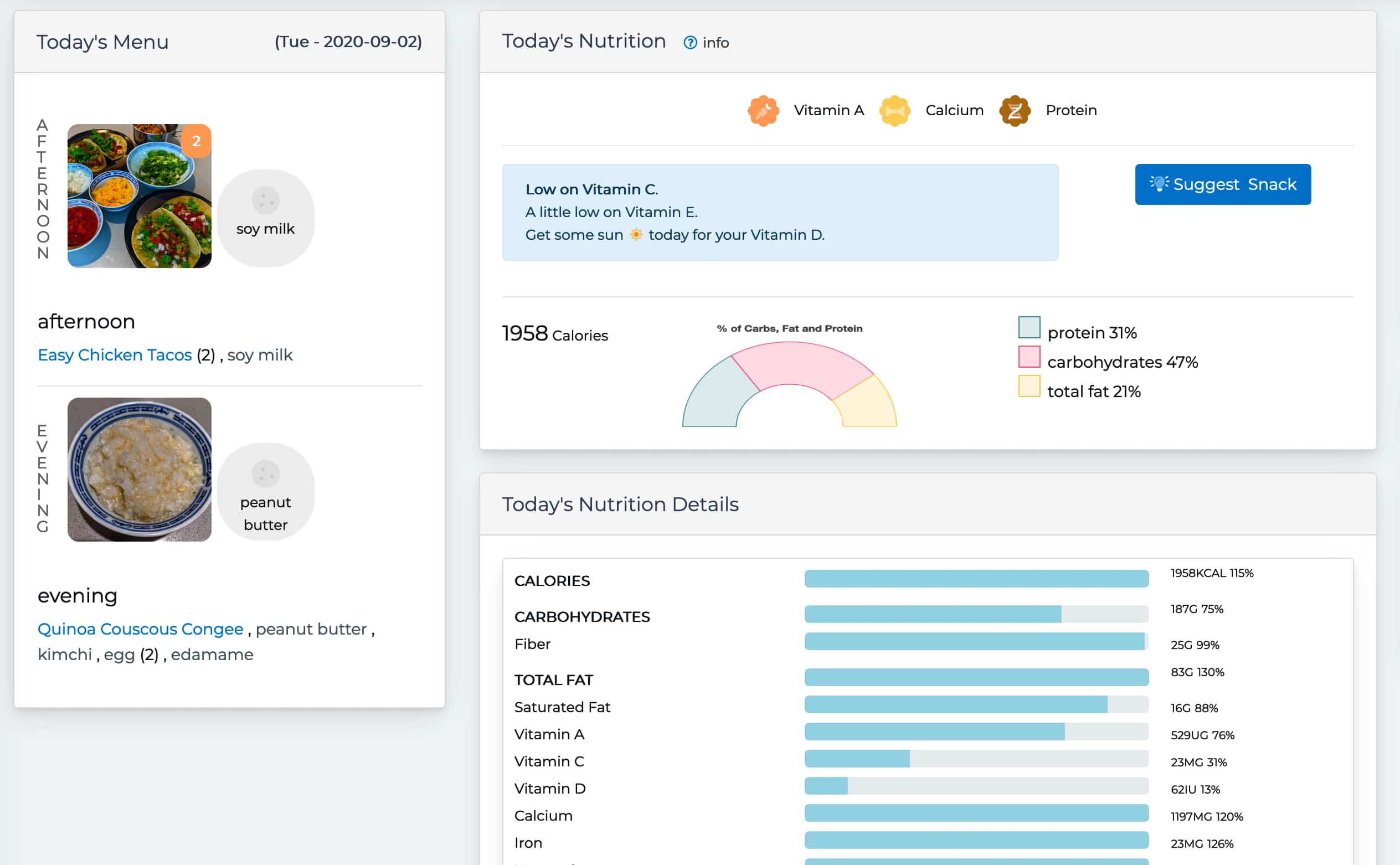 meal plan dashboard