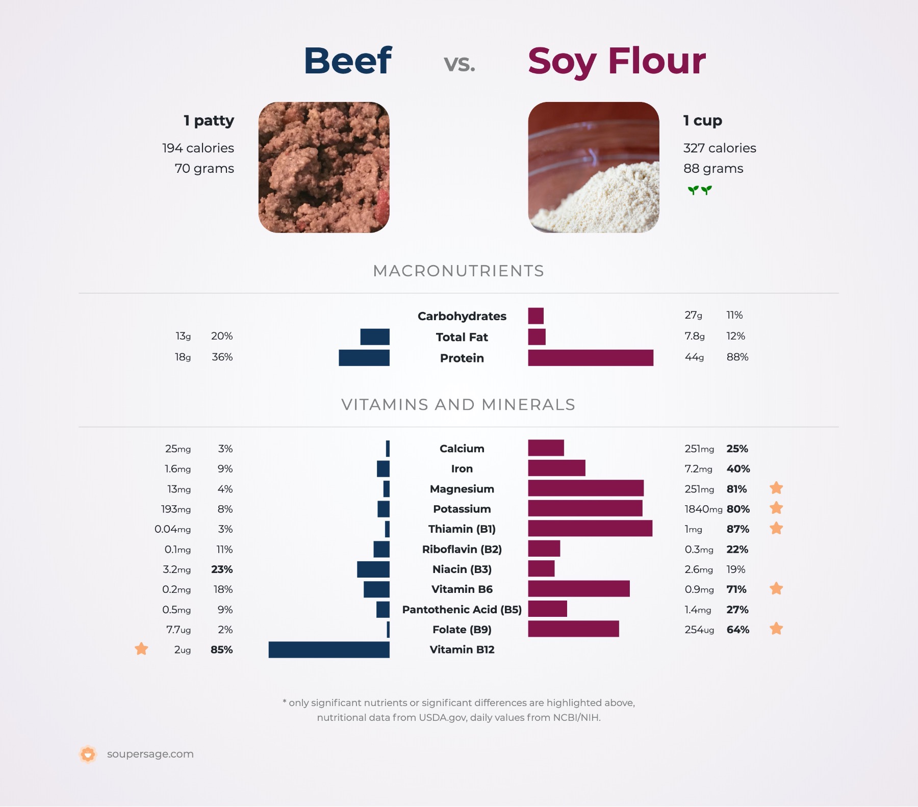 nutrition comparison of beef vs. soy flour