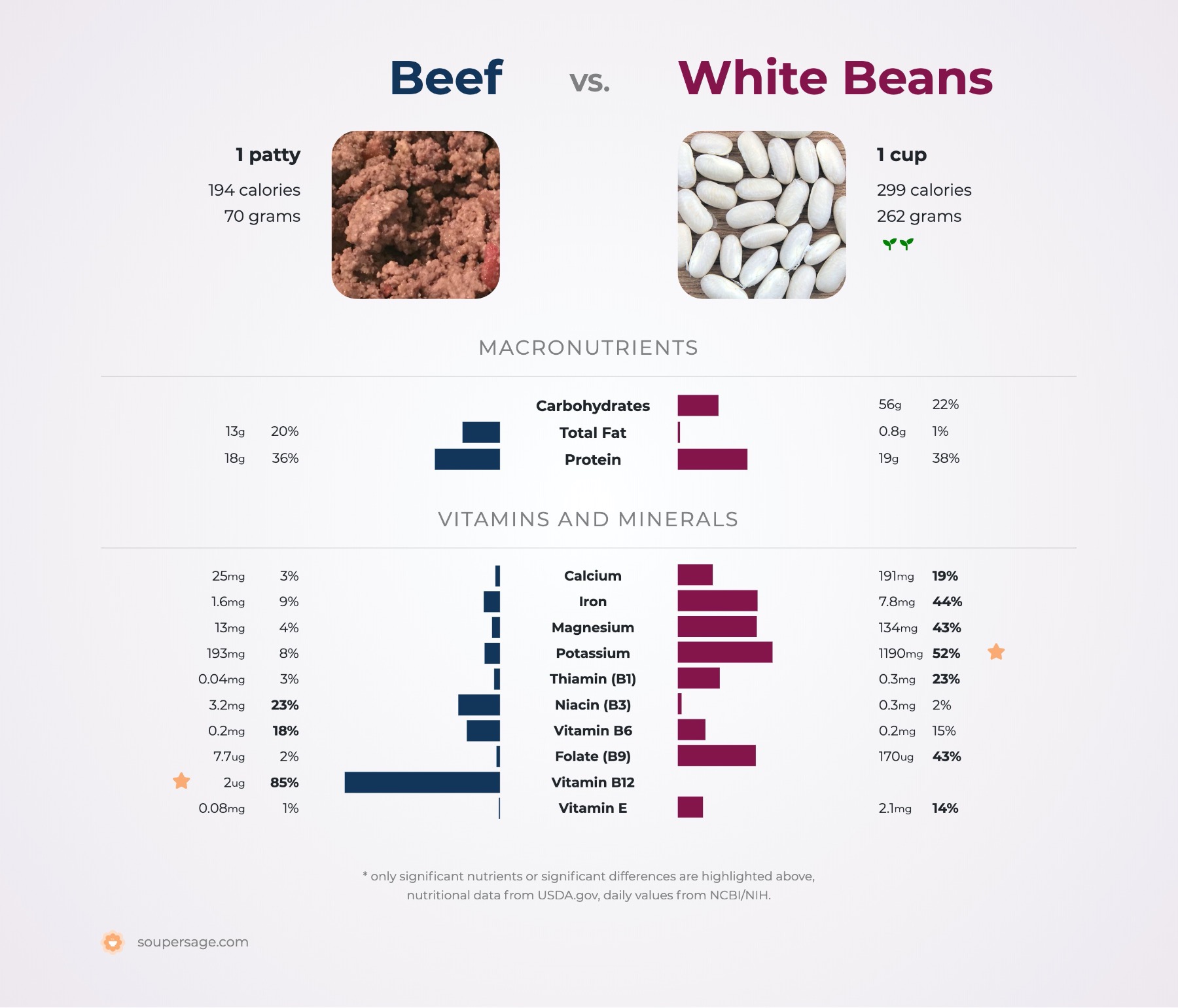 nutrition comparison of beef vs. white beans