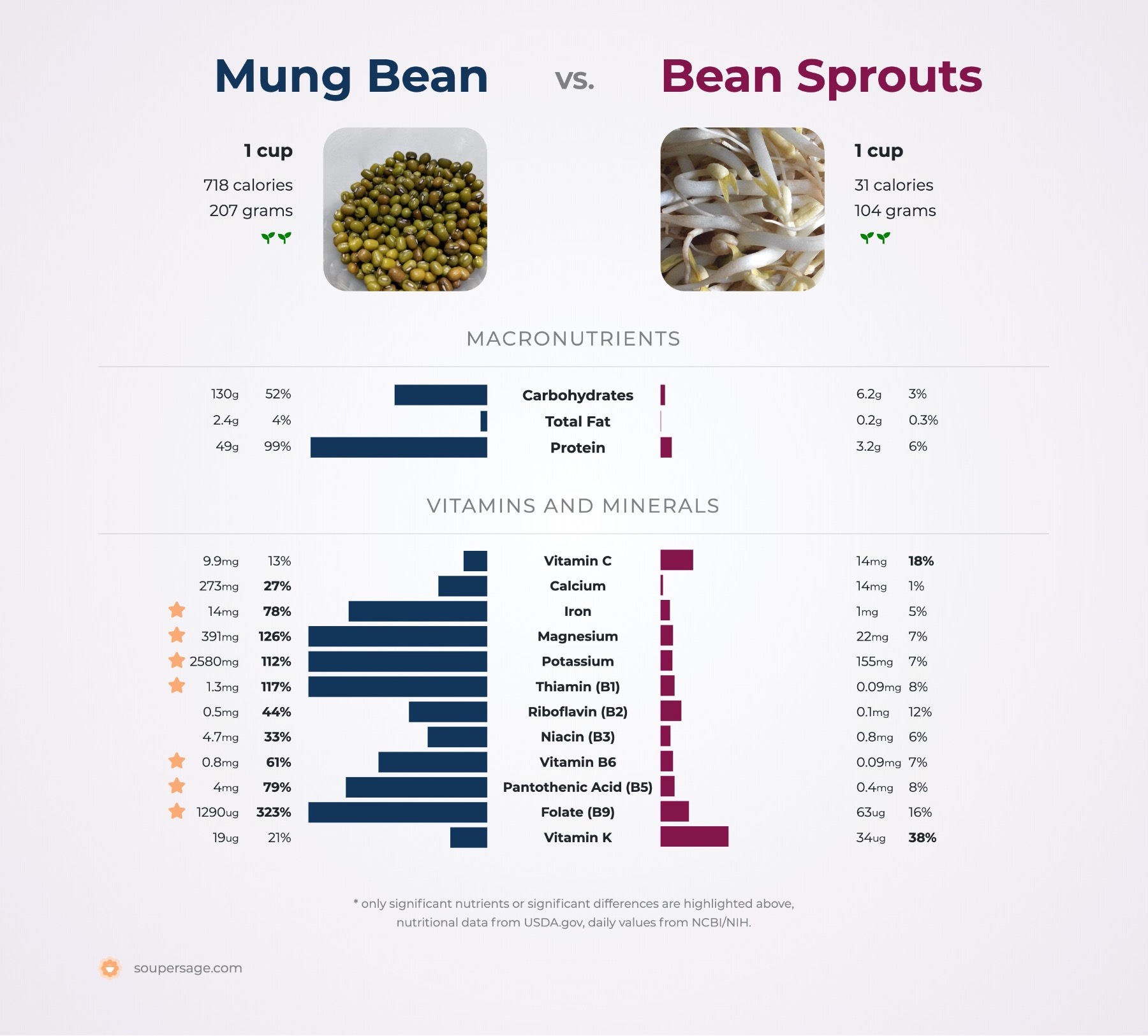 nutrition comparison of mung bean vs. bean sprouts