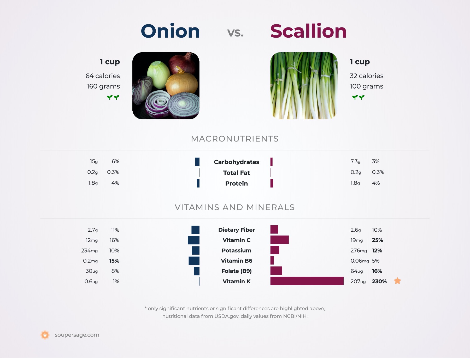 nutrition comparison of onion vs. scallion