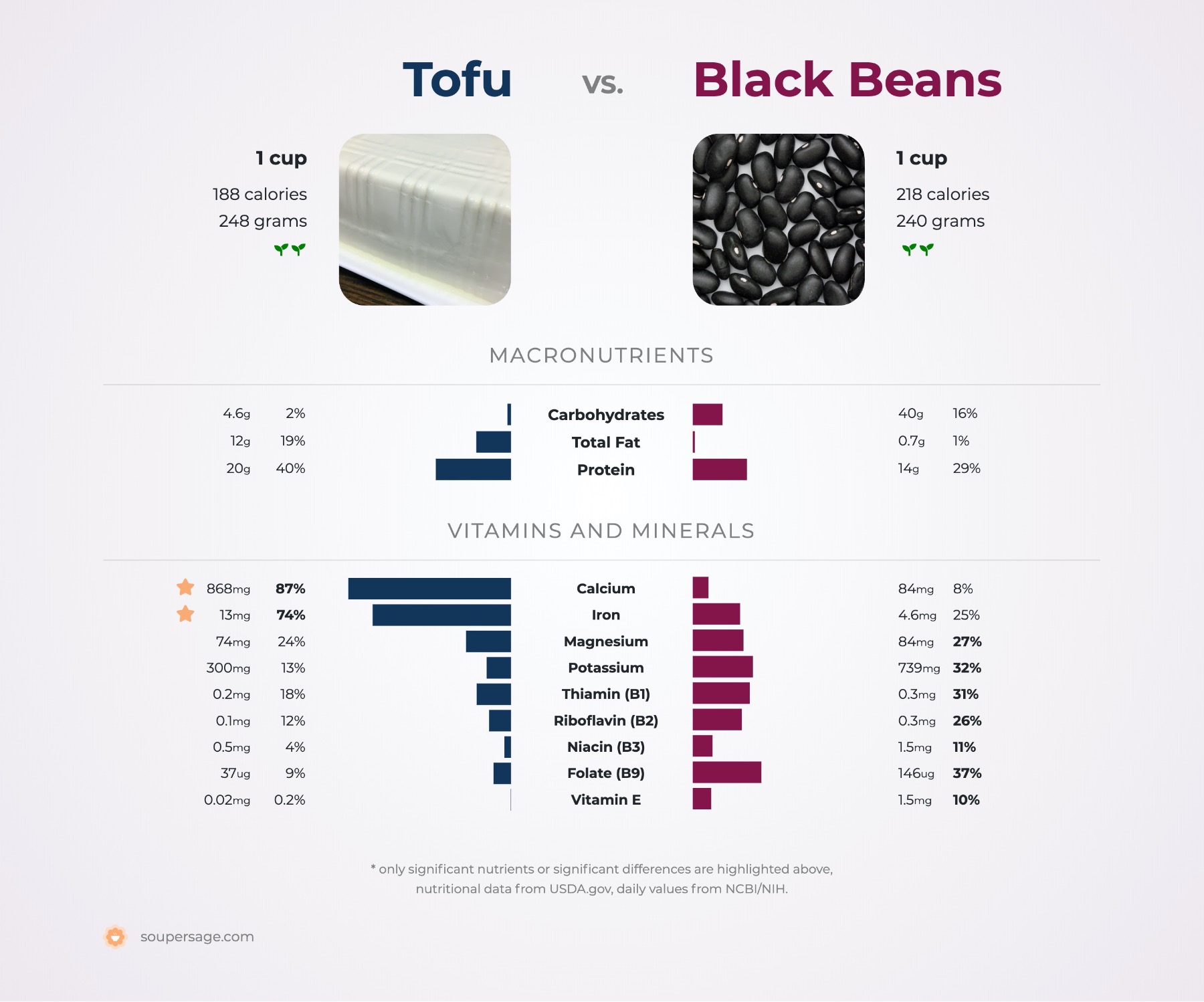 nutrition comparison of black beans vs. tofu